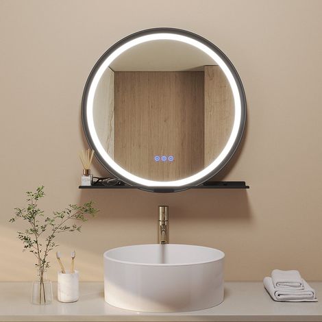 LED Bad Spiegel 60 cm Badspiegel mit Beleuchtung Touch Wandspiegel mit Ablage Antibeschlag Dimmbar 3 Lichtfarben Badezimmerspiegel mit Rahmen (1/5)