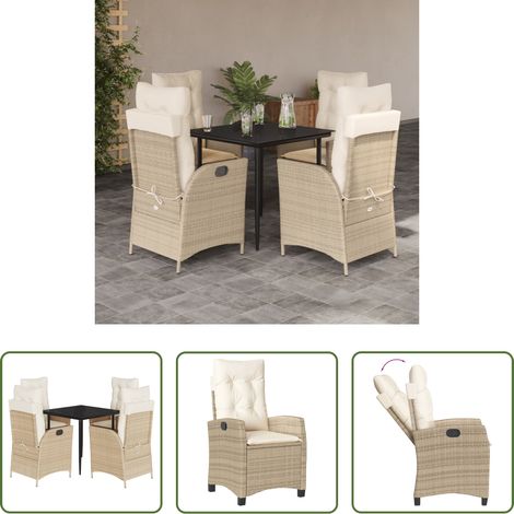 Gartenstuhl - 5-tlg. Garten-Essgruppe mit Kissen Beige Poly Rattan (1/5)