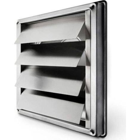 Grille de ventilation inox 150mm – Clapet anti-retour à lamelles mobiles – Résistant aux intempéries – Dimensions 184x184mm