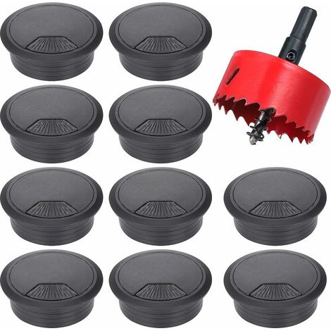 Nazalus-Hot Sale-10 Stück Schreibtisch-Kabeltülle, 60 mm Computer-Kabeltülle mit Lochsäge, Kabel-Verdecker für runde Kabel, Draht-Organizer für Zuhause und Büro,