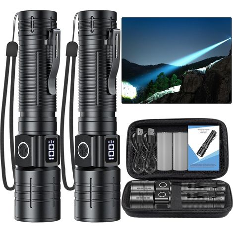 LED-Taschenlampe – Leistungsstarke, wiederaufladbare taktische Taschenlampe mit hoher Lichtleistung – Ultrahelle Taschenlampe mit Zoomfunktion und 6 Leuchtmodi – Wasserdicht – Ideal für Notfälle, Camp (1/5)