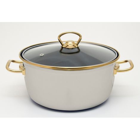 Friteuse Traditionnelle Beige en Acier Émaillé 22 cm / 3,7 L avec Panier en Acier et Couvercle – Compatible Induction – LPP GRANDEUR 08