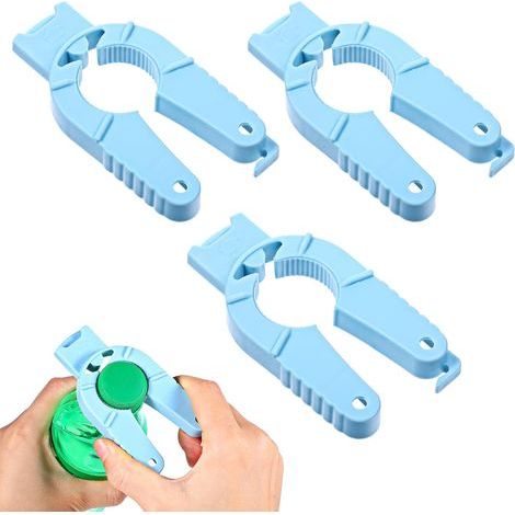3er-Set multifunktionaler Flaschenöffner, Plastikflaschenöffner, Wasserflaschenöffner für Senioren, Glasöffner, Korkenzieher, blau, ergonomischer Griff für Menschen mit Arthritis (1/5)