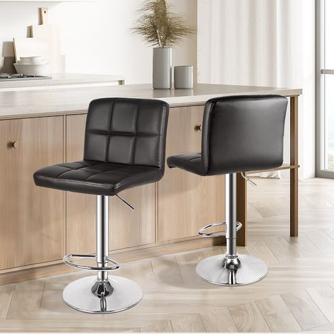Set of 2 Bar Stools, Modern Counter Chairs, PU Leather, Height Adjustable(20cm), 360° rotation, for Kitchen Home Bar, Pub & Dining Room, Black (1/5)