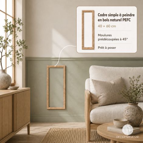 Moulure Murale Bois Brut - Style Parisien - 40 x 60 cm - Cadre Moulure Décoratif - Bois Naturel - a Peindre (1/5)