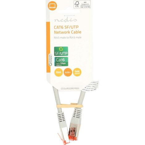Nedis CAT6-Netzwerkkabel / RJ45 Stecker / RJ45 Stecker / SF/UTP / 0.25 m / Rund / PVC / Grau / Label