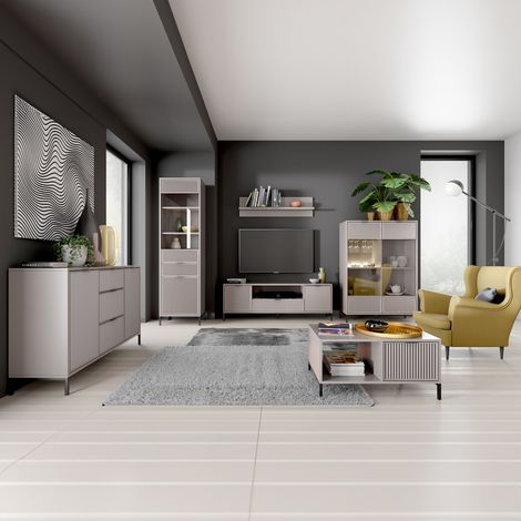 Wohnzimmer Set Beige LAURO-161 modern mit Rillenoptik 6-teilig (1/5)