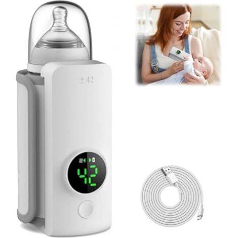 Chauffe-Biberon, Chauffe Biberon Portable 6000 mAh avec 6 Réglages de Température et écran LCD Manchon Chauffe-Lait pour Voyage Sans Fil USB pour Biberons D'un Diamètre Maximal de 6,5 cm