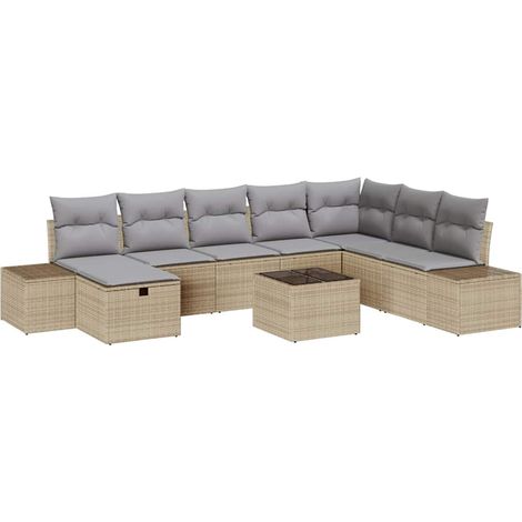 Conjunto de sofá de jardín 9 uds. Beige ratán sintético vidaXL (1/5)