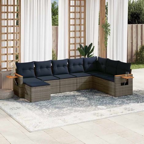 8-tlg. Garten-Sofagarnitur mit Kissen Grau Poly Rattan (1/5)