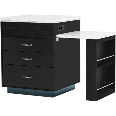 Isla de cocina con ruedas extensible con iluminación LED y enchufes MDF negro (1/5)