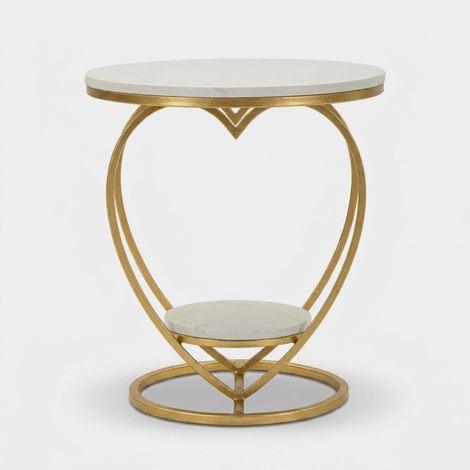 Tavolinetto rotondo in metallo con ripiano effetto marmo Heart - Gold (1/5)