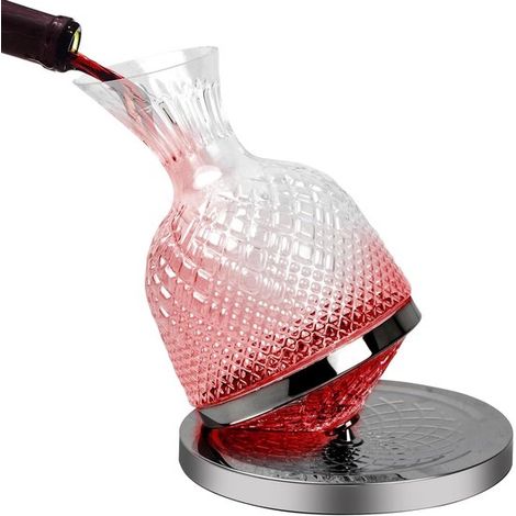 Weinkaraffe 1,5 l – 360° drehbarer Weindekanter – Rotweinbelüfter – Rotweinkaraffe – 100 % mundgeblasenes, bleifreies Kristallglas – Einzugsgeschenk (1/5)