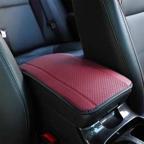 Leather Car Armrest Cushion, Center Console Armrest Cover, Comfortable Car Seat Accessories for Most Cars, Motorcycles and SUVs (Burgundy) (1/5)