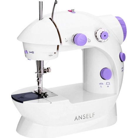 Machine à coudre domestique Anself Mini, violette, électrique, 2 vitesses, avec pédale lumineuse AC100-