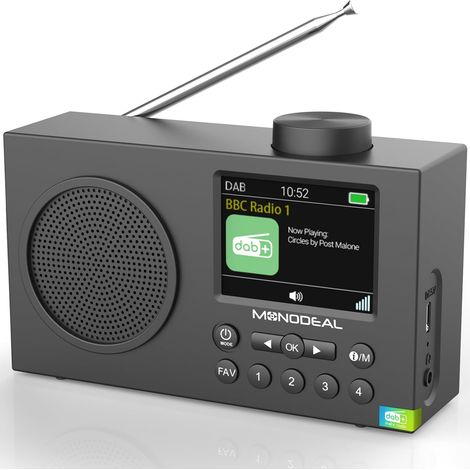 Radio DAB Monodeal avec Bluetooth, DAB+ et FM, Écran TFT 3" Rechargeable, Noir (1/5)