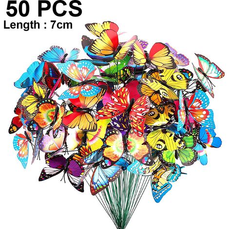 Piquets Papillon - 50 Pièces - Métal + PVC Étanche - Pour Jardin Extérieur Patio Pot de Fleurs - 3 Tailles (4,5 cm 7 cm 10 cm) - 25 cm (1/5)