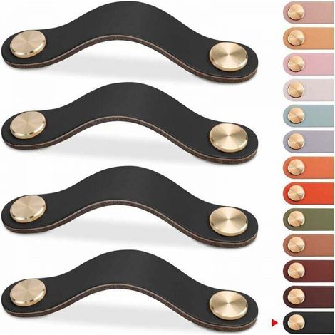 (Noir, 128mm)4pcs Poignée Meuble Cuir, Bouton Porte Placard Poignee Cuir Bouton de Tiroir, Poignee de Meuble Vintage pour Armoires, Commode, Cuisine, Salle de Bain (1/4)