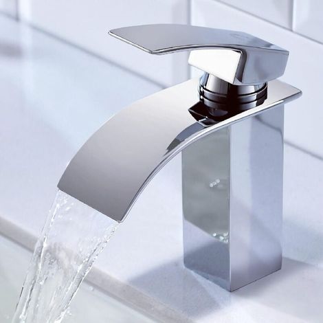 Wasserfall-Waschtischarmatur, Wasserfall-Badarmatur mit 84 mm Auslaufhöhe, verstellbare Warm- und Kaltwasser-Waschtischarmatur, Edelstahl-Badarmatur (1/4)