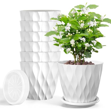Lot de 6 Pots de Plantes 12cm, avec Trous de Drainage et Soucoupe,Blanc Pots pour Plante, pour Intérieur et Jardins de Balcon (1/5)
