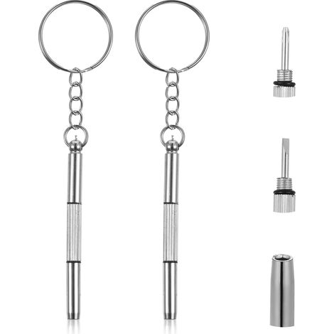 Lot de 2 mini tournevis pour lunettes, en acier inoxydable, petit pour lunettes de soleil, bijoux, kit de réparation avec trousseau de clés (1/5)