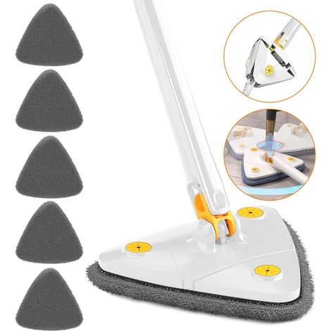 Dreieckiger Teleskopmopp mit 360°-Drehung, automatischer Auswringfunktion und 5 Mikrofasertüchern (weiß) (1/5)