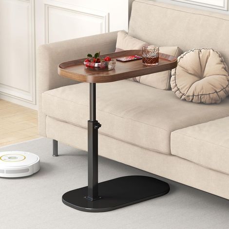 Table d'appoint en Forme de C reglable en Hauteur, 360 ° pivotante canapé Table d appoint, Mobile Petite café Moderne C Tables pour Salon/Chambre/Balcon, reglable Haute 45-80cm,Noyer (1/5)