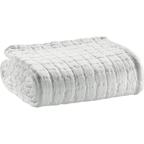 Plaid en Coton Lavé Blanc 130 x 200 cm Jeté de Canapé Doux et Décoratif Effet Stonewashed - PANGIVO (1/2)