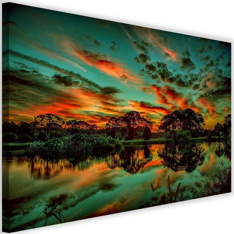 Tableau décoratif lac arbres ciel nature 60x40 (1/5)