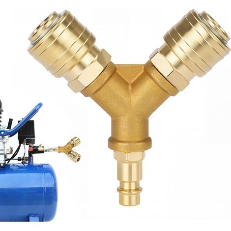 Répartiteur d'air comprimé 2 voies, laiton, raccord en T/répartiteur en Y, NW 7,2, 1/4 pouce AG, filetage mâle, filetage extérieur, raccord enfichable, tuyaux d'air comprimé, compresseur (1/5)