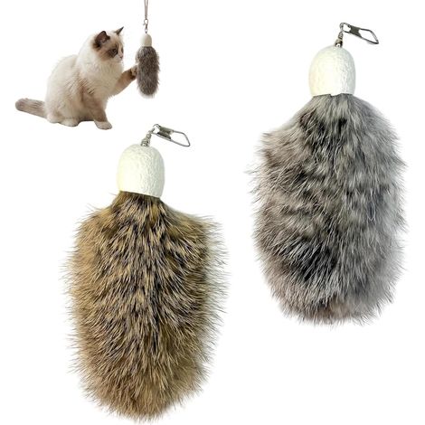 Lot de 2 Jouets Interactifs pour Chats en Fourrure de Lapin, Recharge pour Canne à Pêche, Accessoires Naturels pour Stimuler l'Instinct de Chasse, Pendentifs Faits Main (1/5)