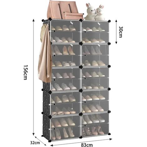 Manuzen - Meuble à chaussures modulable avec portes – Noir – configuration standard