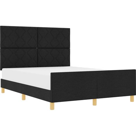 Cadre de lit avec tête de lit 2 personnes en tissu et bois avec lattes Noir 140 x 190 cm (1/5)