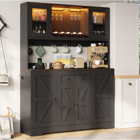 Mobile cucina alto 140 x 40 x 173 cm MDF nero LED RGB prese e contenitori - CHICFURN (1/5)