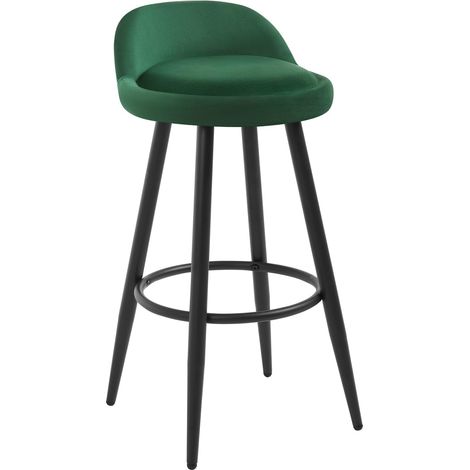 WOLTU Sgabello Bar Sedia Cucina Alta con Poggiapiedi in Velluto e Metallo 1 x Verde Scuro