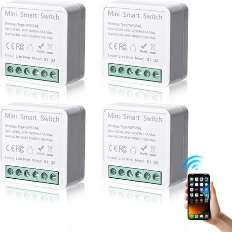 Lot de 4 modules d'interrupteur intelligents 1 voie - Mini interrupteur Wi-Fi DIY - Module Smart Home - Compatible avec l'application Tuya, Alexa et Google Home - Conducteur neutre nécessaire (1/5)