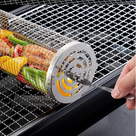 Filiyano-Lot de 2 paniers à griller en acier inoxydable avec 2 crochets et 2 fourchettes pour barbecues à gaz, à charbon et électriques, tailles XL et (1/5)