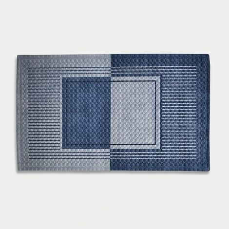 Tapis de bain en velours matelassé antidérapant 60 x 110 Lario - Bleu Foncé (1/2)