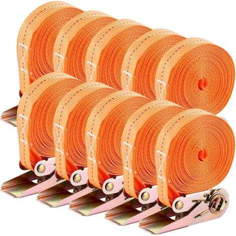 10x sangles d'arrimage avec cliquet 6m x 25mm, capacité de charge 800KG, Orange