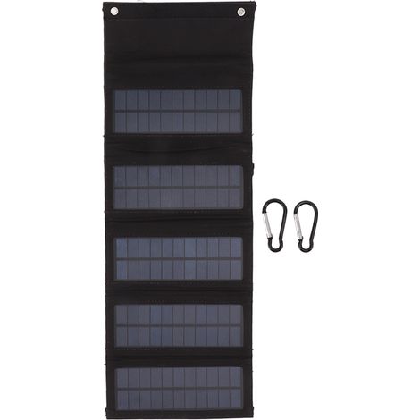 Sacoche pour panneau solaire portable 50 W en silicium monocristallin, 5 panneaux solaires pliables, pour situations d'urgence en extérieur, noir. (1/5)