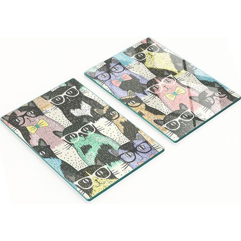 Elegantes y resistentes pizarras de cristal con estampado de gatos con gafas, 2x40x52 cm. (1/5)
