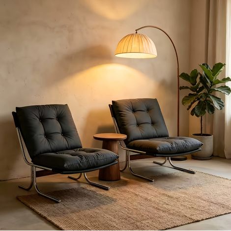 OKWISH Fauteuil lounge Barcelona en simili cuir avec coussin amovible et structure métal noir (1/5)