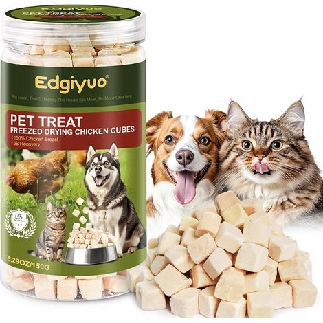 Friandises déshydratées pour Chats et Chiens à Base de Poulet lyophilisé, ingrédient Naturel Unique Riche en protéines, Poitrine de séchée (Poulet 150g) (1/5)