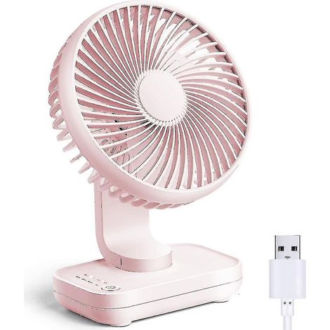 Petit ventilateur de bureau, ventilateur portable silencieux, ventilateur à batterie rechargeable (rose) (1/4)