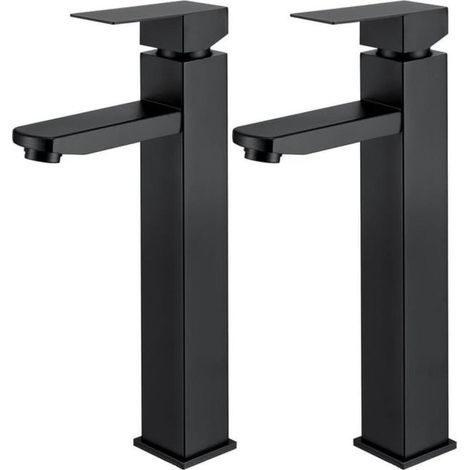 2x schwarze Waschtischarmatur, hohe Waschtischarmatur mit quadratischem Griff, Edelstahl-Handwaschtischarmatur (1/5)