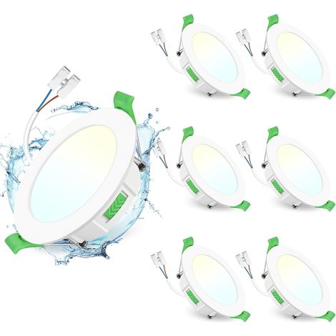 Lot de 6 Spot LED Encastrable 75-90mm, 7W Spots de Plafond Encastre Extra Plat 2700K/4000K/6500K Réglable, Intensité variable IP44 Spot Salle de Bain LED pour Salon Cuisine, Rond Blanc