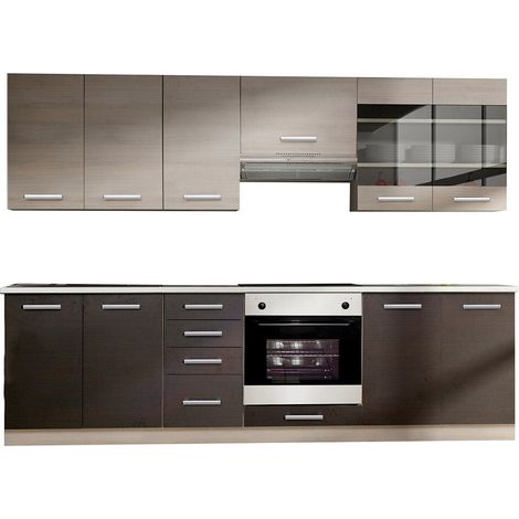 Mobilier1 – Cuisine complète Tucson 167 – Dimensions 260x52cm – Matériaux stratifié et verre trempé – Résistance aux chocs et températures élevées (1/4)