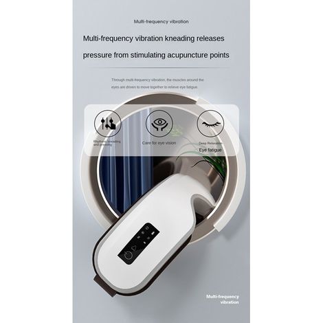 A white eye massager and anti-migraine device made of ABS+PC+electronic components with thermal pressure vibration and Bluetooth music. (1/5)