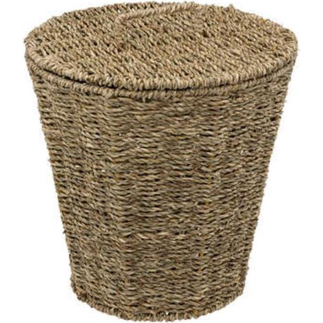 5Five Simply Smart – Poubelle de salle de bain 9L en roseau naturel – Forme ronde avec couvercle – Dimensions D. 26,5 x H. 27 cm