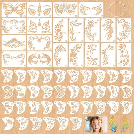 56Pcs Pochoir Maquillage Enfant Réutilisables Stencil pour Peinture Faciale (1/5)